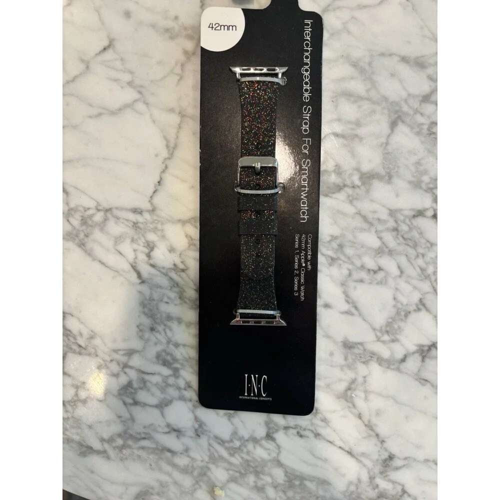 I.N.C. Women's Black Rainbow Glitter 42mm Apple Watch Band‎ Strap Wristband